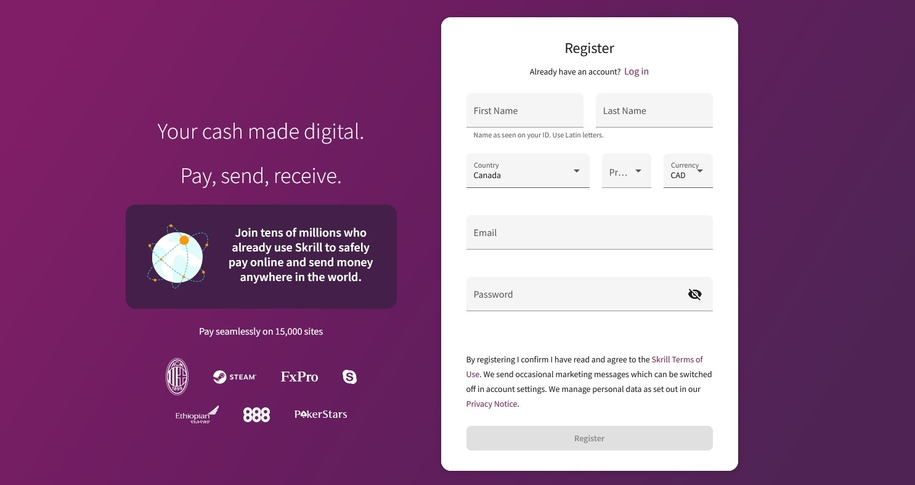 skrill payment registration