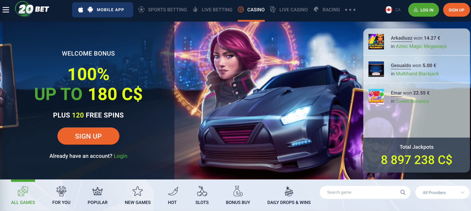 20bet homepage of the website