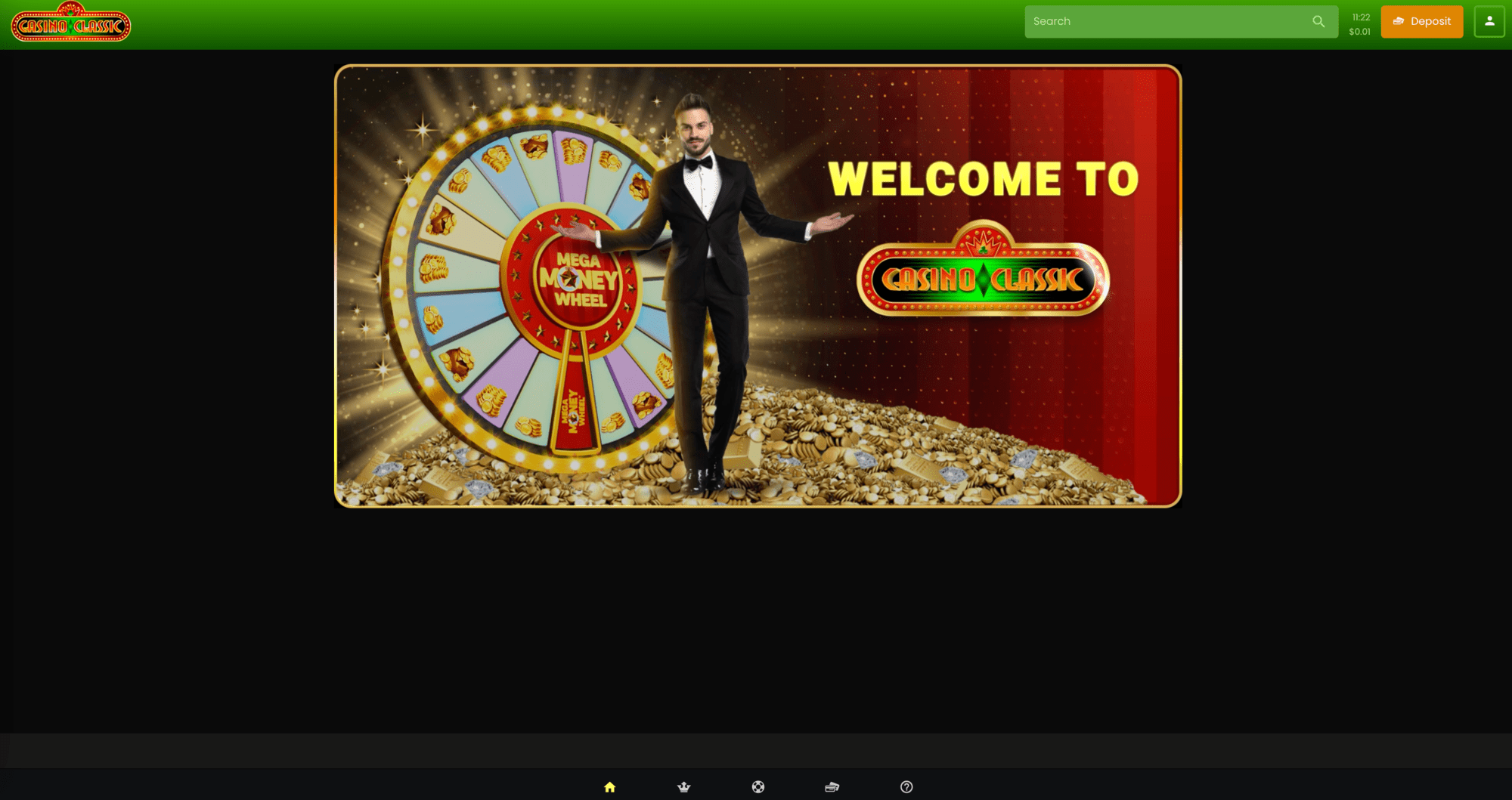 Casino Classic homepage of the website