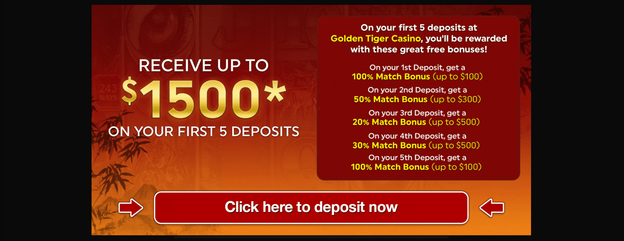 Golden Tiger Casino bonuses for new players